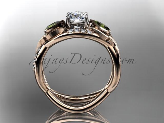 Unique 14kt rose gold diamond tulip flower, leaf and vine engagement ring with a "Forever One" Moissanite center stone ADLR226 - AnjaysDesigns