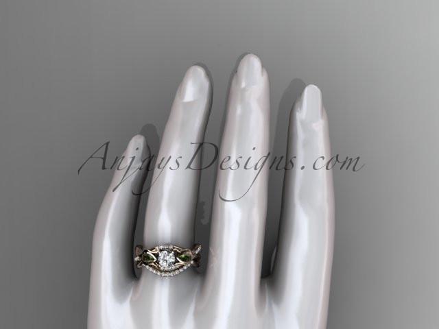 Unique 14kt rose gold diamond tulip flower, wedding set, leaf and vine engagement set with a "Forever One" Moissanite center stone ADLR226S - AnjaysDesigns