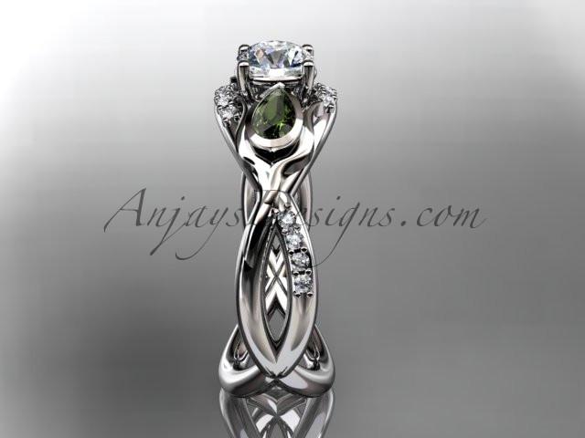 Unique platinum diamond tulip flower, leaf and vine engagement ring ADLR226 - AnjaysDesigns