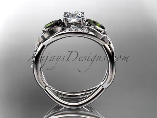 Unique Platinum diamond tulip flower, leaf and vine engagement ring with a "Forever One" Moissanite center stone ADLR226 - AnjaysDesigns