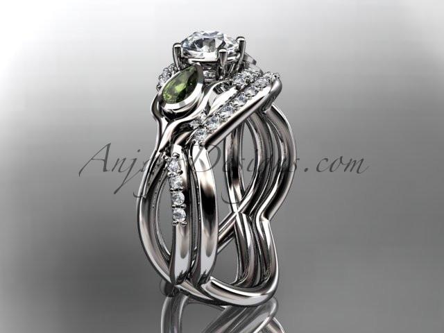 Unique 14kt white gold diamond tulip flower, wedding set, leaf and vine engagement set with a "Forever One" Moissanite center stone ADLR226S - AnjaysDesigns
