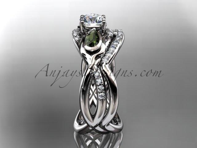 Unique Platinum diamond tulip flower, wedding set, leaf and vine engagement set ADLR226S - AnjaysDesigns