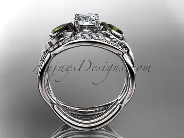 Unique Platinum diamond tulip flower, wedding set, leaf and vine engagement set ADLR226S - AnjaysDesigns