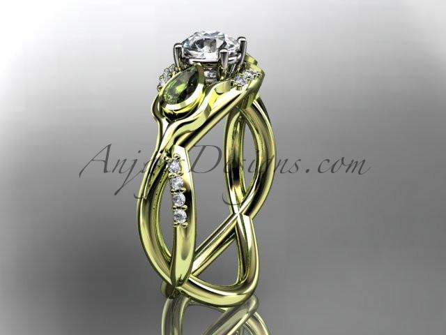 Unique 14kt yellow gold diamond tulip flower, leaf and vine engagement ring ADLR226 - AnjaysDesigns