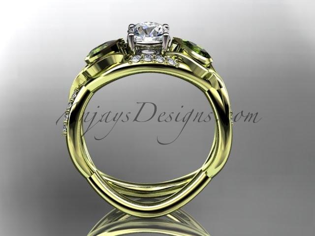 Unique 14kt yellow gold diamond tulip flower, leaf and vine engagement ring with a "Forever One" Moissanite center stone ADLR226 - AnjaysDesigns