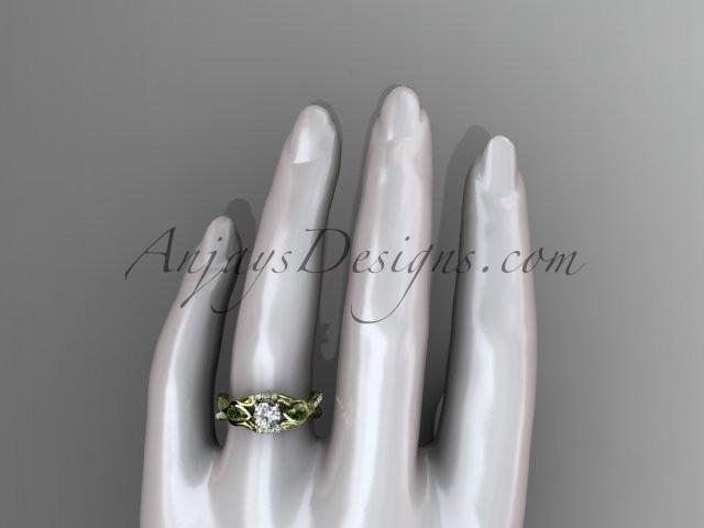 Unique 14kt yellow gold diamond tulip flower, leaf and vine engagement ring with a "Forever One" Moissanite center stone ADLR226 - AnjaysDesigns