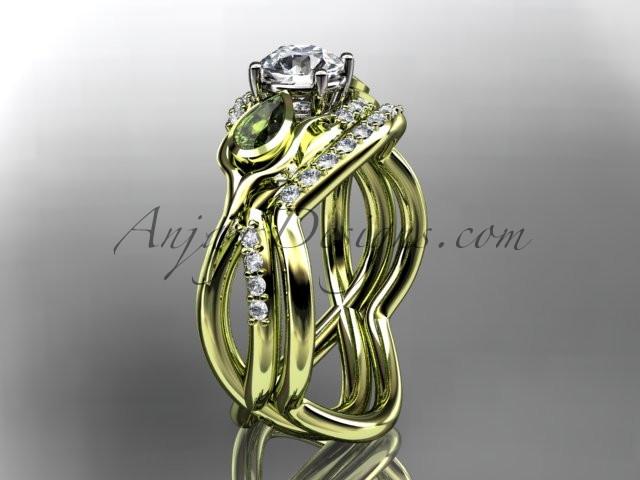 Unique 14kt yellow gold diamond tulip flower, wedding set, leaf and vine engagement set ADLR226S - AnjaysDesigns