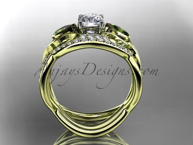 Unique 14kt yellow gold diamond tulip flower, wedding set, leaf and vine engagement set ADLR226S - AnjaysDesigns