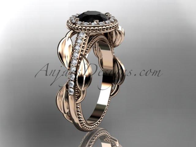 14kt rose gold diamond unique engagement ring, wedding ring with a Black Diamond center stone ADLR229 - AnjaysDesigns