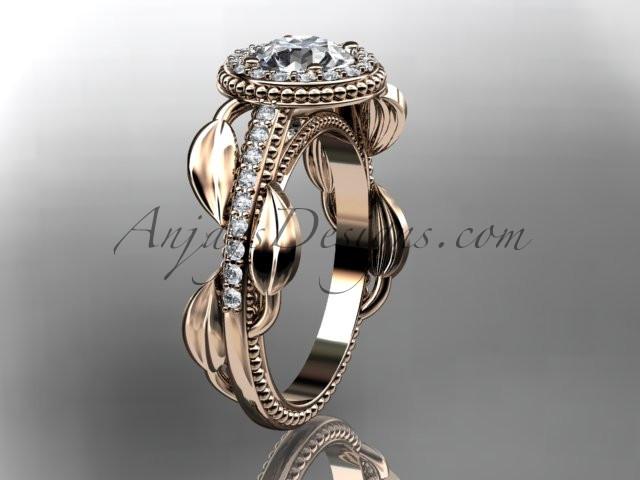 14kt rose gold diamond unique engagement ring, wedding ring ADLR229 - AnjaysDesigns