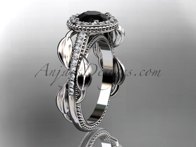 14kt white gold diamond unique engagement ring, wedding ring with a Black Diamond center stone ADLR229 - AnjaysDesigns