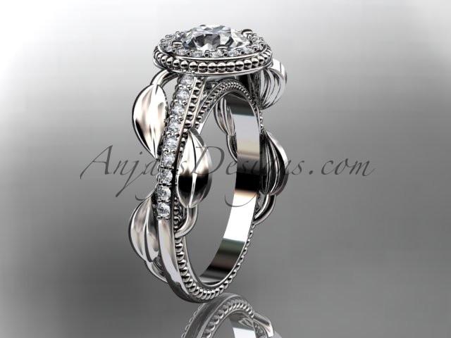Platinum diamond unique engagement ring, wedding ring with a "Forever One" Moissanite center stone ADLR229 - AnjaysDesigns