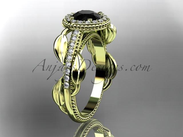14kt yellow gold diamond unique engagement ring, wedding ring with a Black Diamond center stone ADLR229 - AnjaysDesigns
