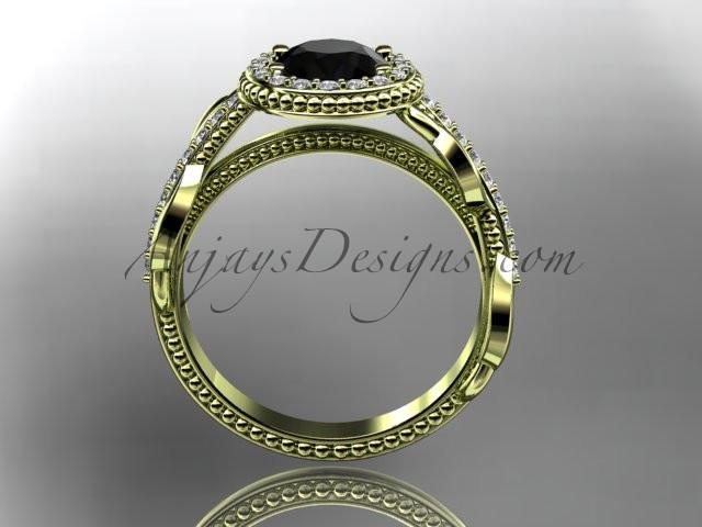 14kt yellow gold diamond unique engagement ring, wedding ring with a Black Diamond center stone ADLR229 - AnjaysDesigns