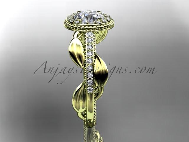 14kt yellow gold diamond unique engagement ring, wedding ring with a "Forever One" Moissanite center stone ADLR229 - AnjaysDesigns
