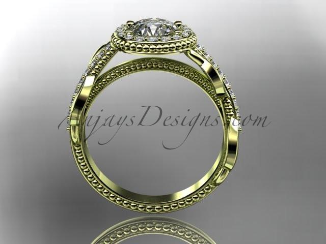 14kt yellow gold diamond unique engagement ring, wedding ring with a "Forever One" Moissanite center stone ADLR229 - AnjaysDesigns