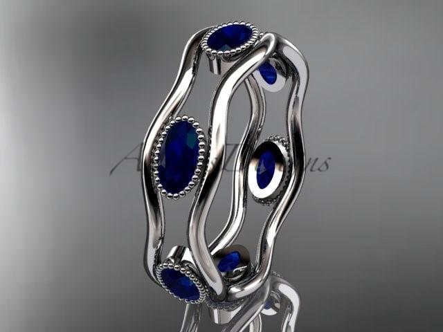 14k white gold beautiful wedding ring,engagement ring with Blue Sapphires  ADLR22 - AnjaysDesigns