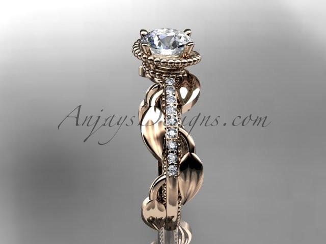 Unique 14k rose gold diamond leaf and vine diamond engagement ring ADLR231 - AnjaysDesigns