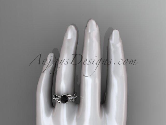 Unique Platinum diamond leaf and vine diamond engagement ring with a Black Diamond center stone ADLR231 - AnjaysDesigns
