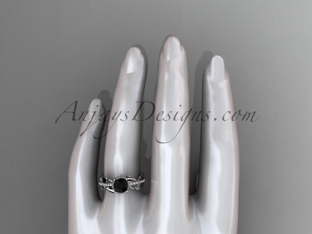 Unique 14k white gold diamond leaf and vine diamond engagement ring with a Black Diamond center stone ADLR231 - AnjaysDesigns