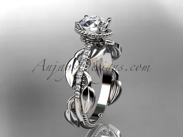 Unique Platinum diamond leaf and vine diamond engagement ring ADLR231 - AnjaysDesigns