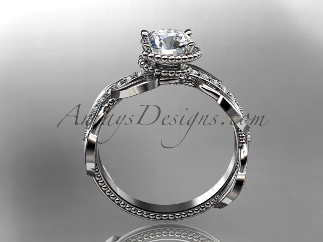 Unique Platinum diamond leaf and vine diamond engagement ring with a "Forever One" Moissanite center stone ADLR231 - AnjaysDesigns