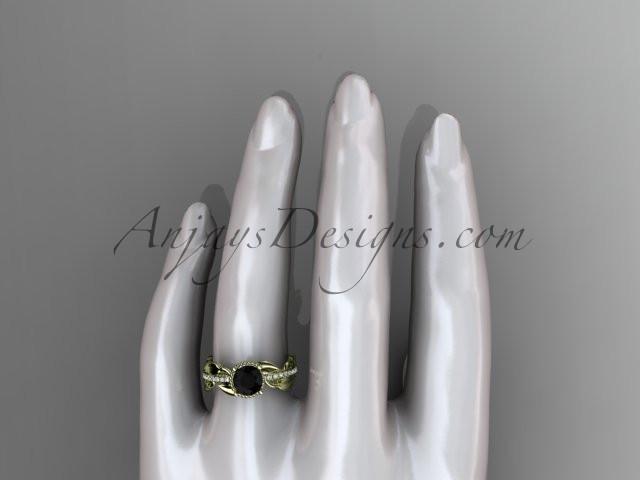 Unique 14k yellow gold diamond leaf and vine diamond engagement ring with a Black Diamond center stone ADLR231 - AnjaysDesigns