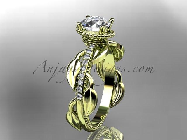 Unique 14k yellow gold diamond leaf and vine diamond engagement ring ADLR231 - AnjaysDesigns