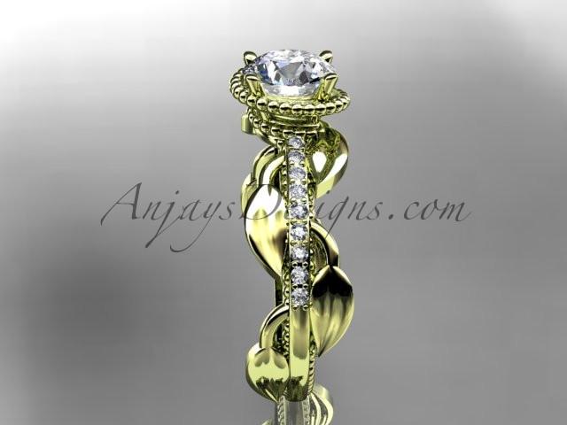 Unique 14k yellow gold diamond leaf and vine diamond engagement ring ADLR231 - AnjaysDesigns
