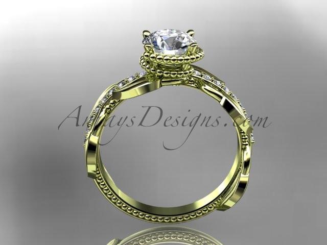 Unique 14k yellow gold diamond leaf and vine diamond engagement ring ADLR231 - AnjaysDesigns