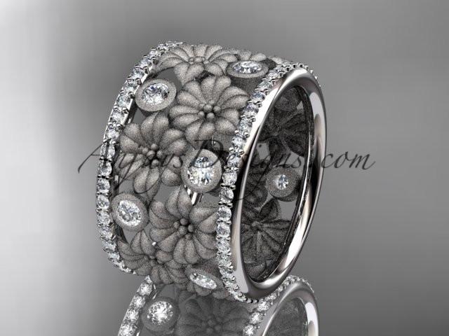14k white gold diamond flower wedding ring, engagement ring ADLR232B - AnjaysDesigns