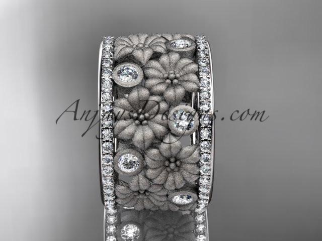 Platinum diamond flower wedding ring, engagement ring ADLR232B - AnjaysDesigns