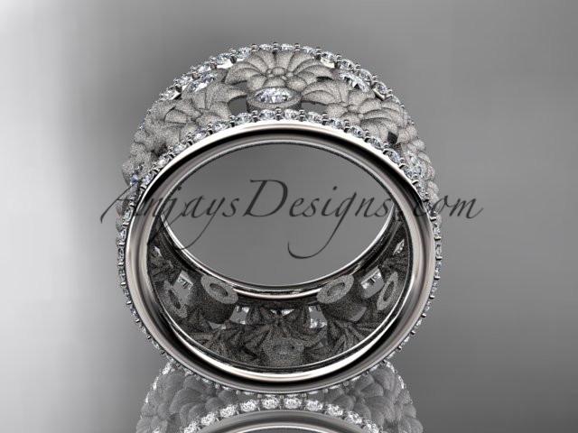 14k white gold diamond flower wedding ring, engagement ring ADLR232B - AnjaysDesigns
