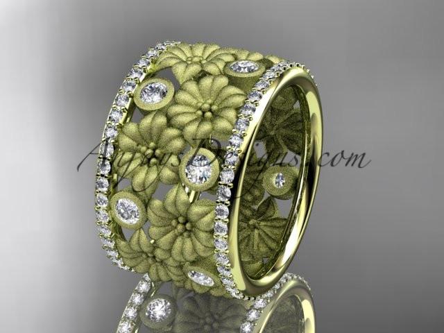 14k yellow gold diamond flower wedding ring, engagement ring ADLR232B - AnjaysDesigns