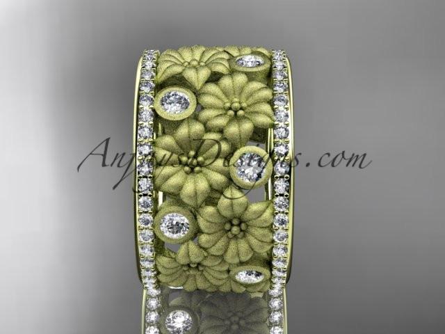 14k yellow gold diamond flower wedding ring, engagement ring ADLR232B - AnjaysDesigns
