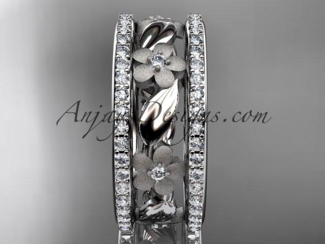 Platinum diamond flower wedding ring, engagement ring ADLR233B - AnjaysDesigns