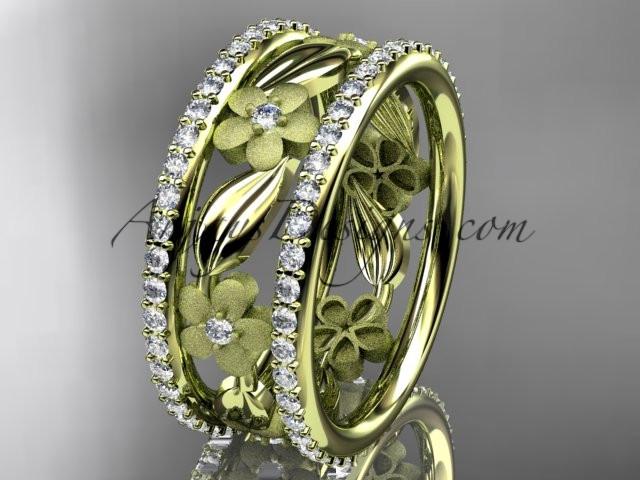 14k yellow gold diamond flower wedding ring, engagement ring ADLR233B - AnjaysDesigns