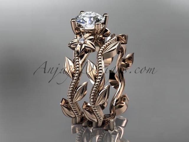 Unique 14k rose gold diamond floral wedding ring, engagement set ADLR238S - AnjaysDesigns