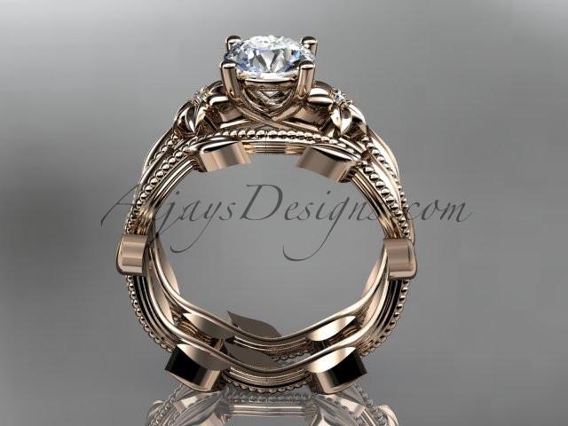 Unique 14k rose gold diamond floral wedding ring, engagement set ADLR238S - AnjaysDesigns