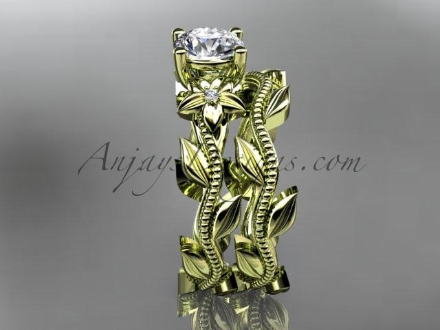 Unique 14k yellow gold diamond floral wedding ring, engagement set ADLR238S - AnjaysDesigns