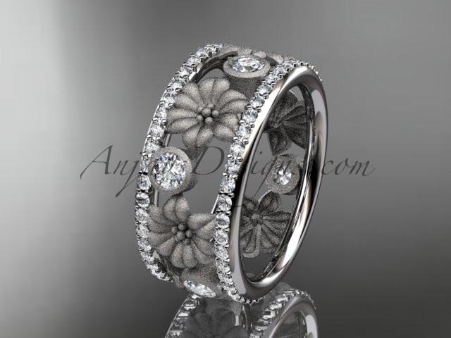14k white gold diamond flower wedding ring, engagement ring ADLR239 - AnjaysDesigns