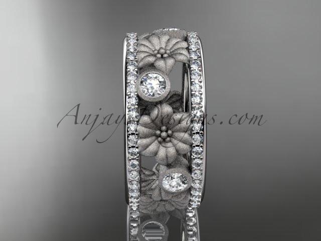 Platinum diamond flower wedding ring, engagement ring ADLR239 - AnjaysDesigns