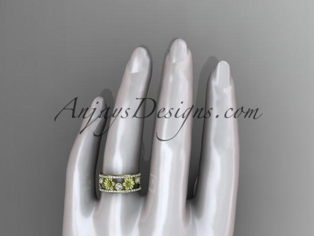 14k yellow gold diamond flower wedding ring, engagement ring ADLR239 - AnjaysDesigns