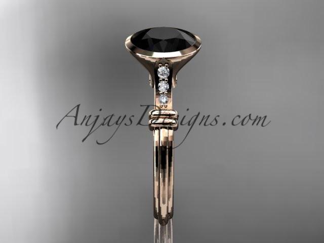 14k rose gold diamond wedding ring,engagement ring with Black Diamond center stone ADLR23 - AnjaysDesigns