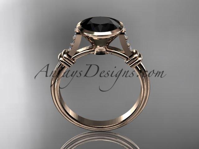 14k rose gold diamond wedding ring,engagement ring with Black Diamond center stone ADLR23 - AnjaysDesigns