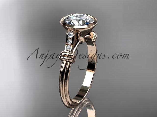 14k rose gold diamond leaf and vine wedding ring,engagement ring with "Forever One" Moissanite center stone ADLR23 - AnjaysDesigns