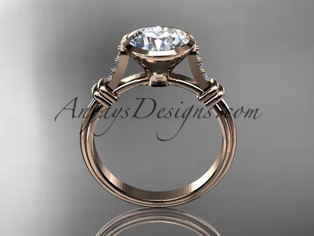 14k rose gold diamond leaf and vine wedding ring,engagement ring with "Forever One" Moissanite center stone ADLR23 - AnjaysDesigns