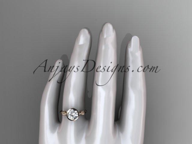 14k rose gold diamond leaf and vine wedding ring,engagement ring with "Forever One" Moissanite center stone ADLR23 - AnjaysDesigns