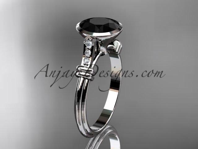 Platinum diamond wedding ring,engagement ring with Black Diamond center stone ADLR23 - AnjaysDesigns
