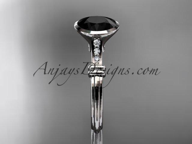 14k white gold diamond wedding ring,engagement ring with Black Diamond center stone ADLR23 - AnjaysDesigns